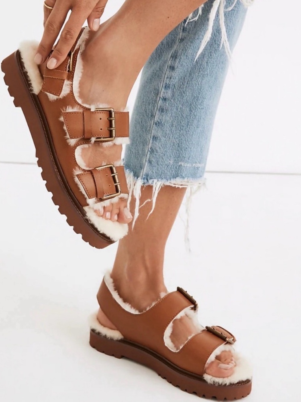 Madewell Sandals in Leather and Shearling NIB Size 7.5